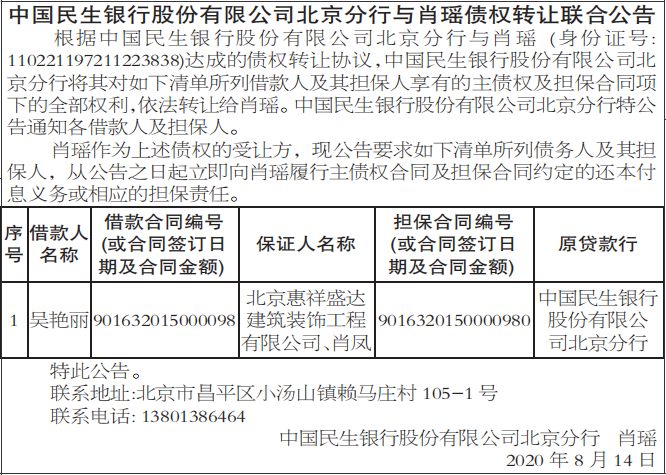 债权转让联合公告