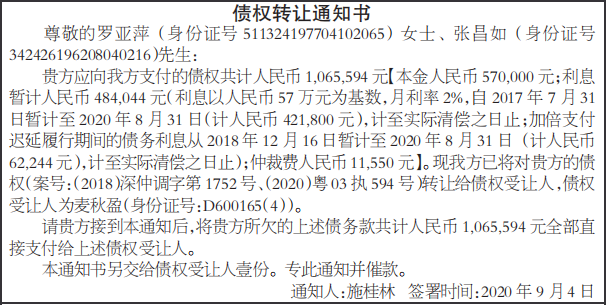 债权转让通知书登报