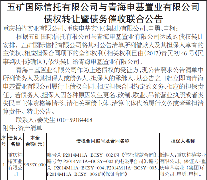 债权转让暨债务催收联合公告