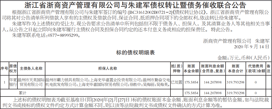 债权转让暨债务催收联合公告