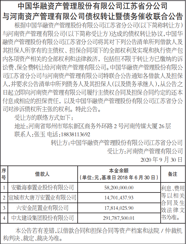 债权转让暨债务催收联合公告