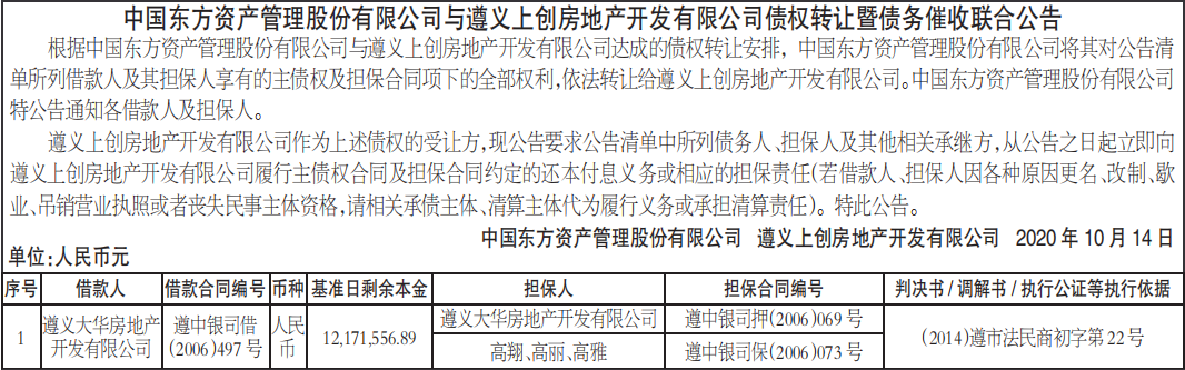 债权转让暨债务催收联合公告