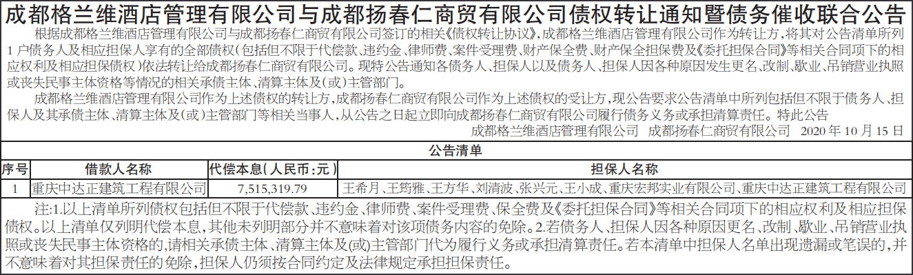 债权转让通知暨债务催收联合公告