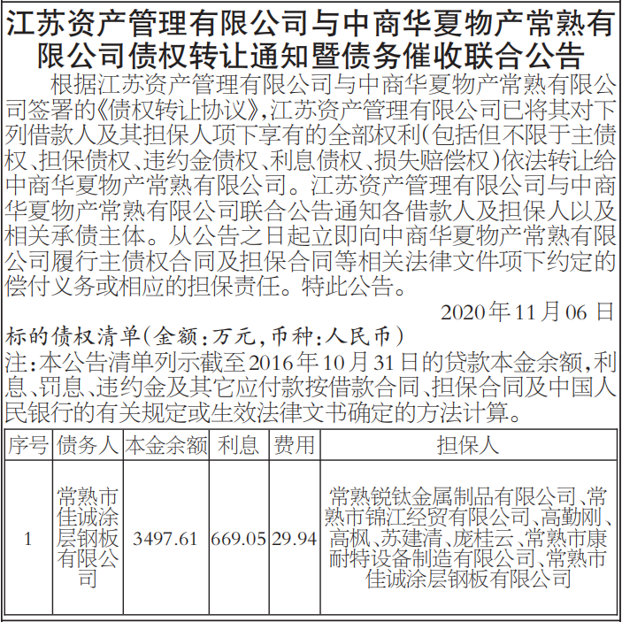 债权转让通知暨债务催收联合公告