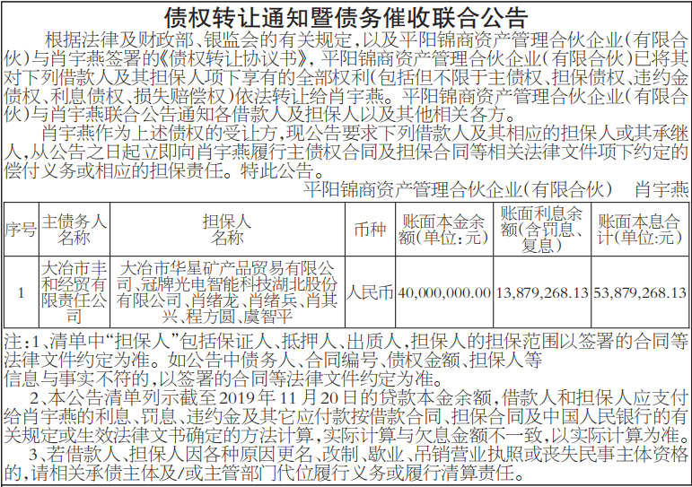 债权转让通知暨债务催收联合公告