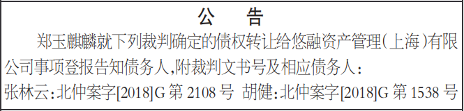 债权转让登报告知债务人公告