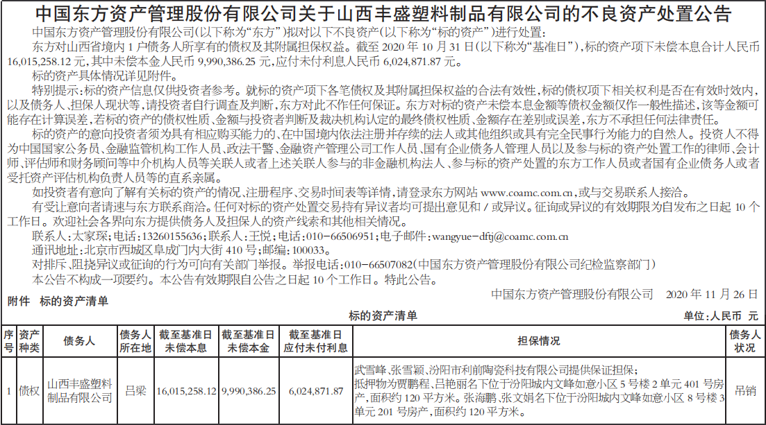 不良资产处置公告