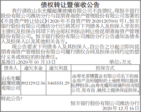 债权转让暨催收公告