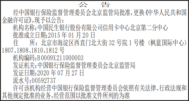 更换金融许可证公告