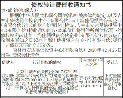 债权转让暨催收通知书