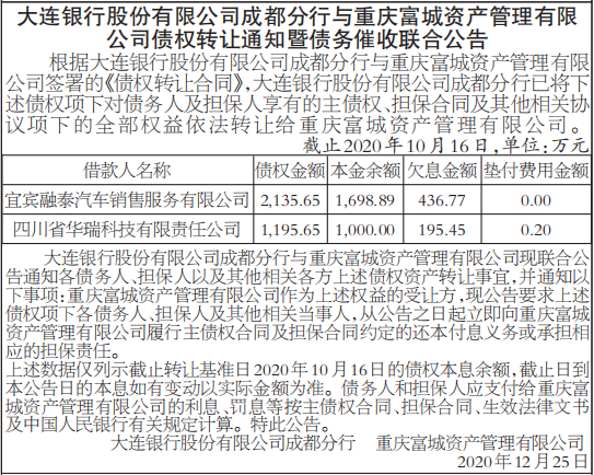 债权转让通知暨债务催收联合公告