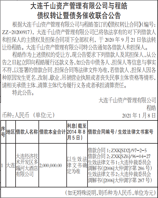 债权转让暨债务催收联合公告