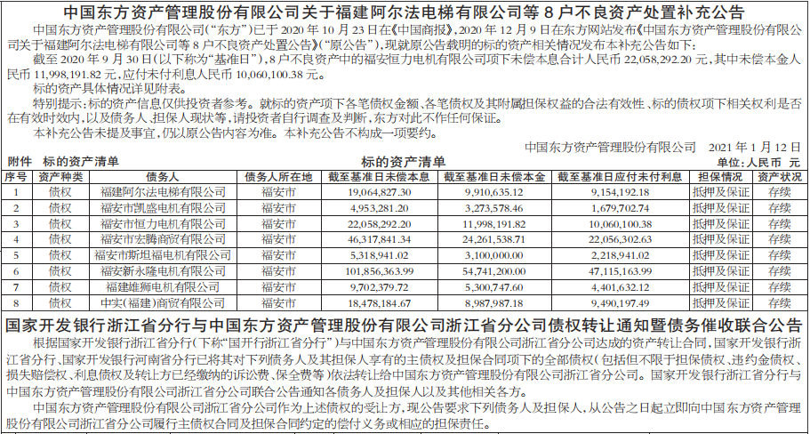 不良资产处置补充公告