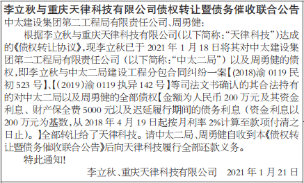 债权转让暨债务催收联合公告