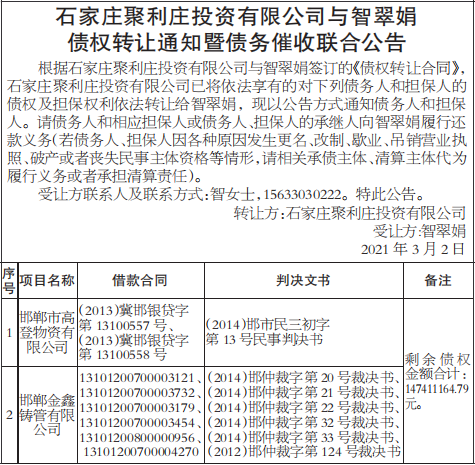 债权转让通知暨债务催收联合公告