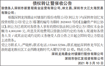 债权转让暨催收公告