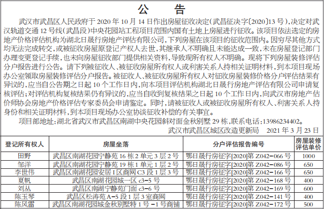 房屋征收决定公告