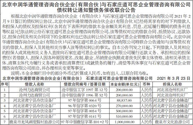 债权转让通知暨债务催收联合公告