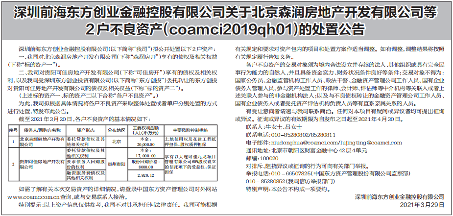 不良资产的处置公告