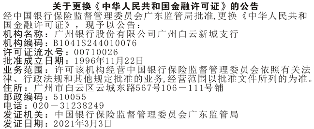 关于更换金融许可证的公告