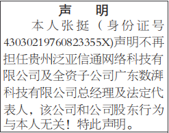 不再担任总经理及法定代表人声明