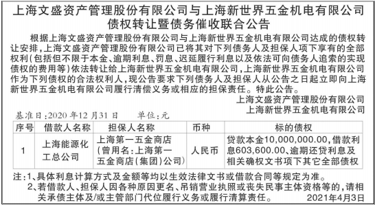 债权转让暨债务催收联合公告