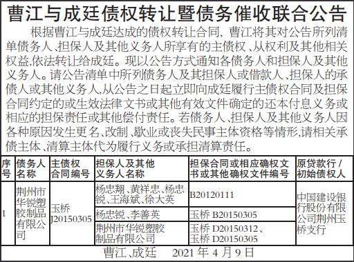 债权转让暨债务催收联合公告