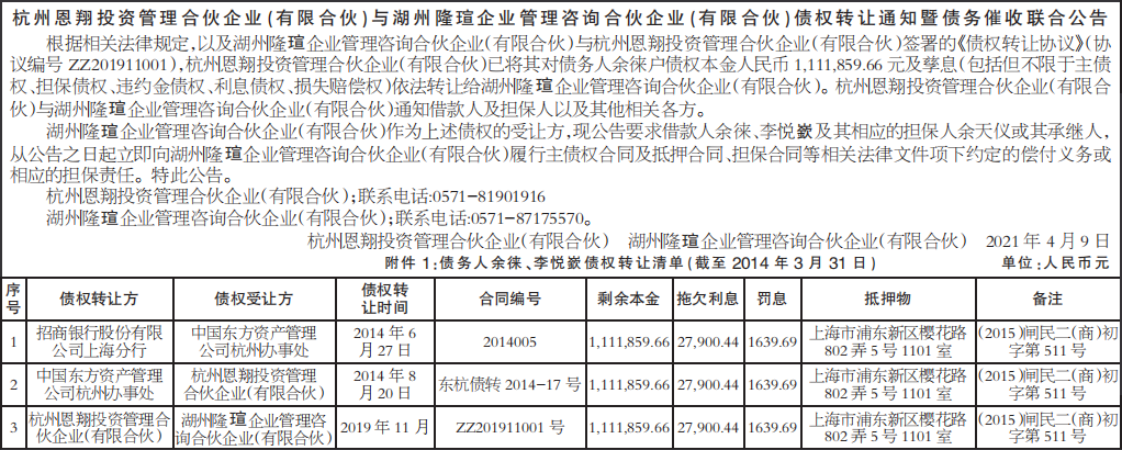 债权转让通知暨债务催收联合公告