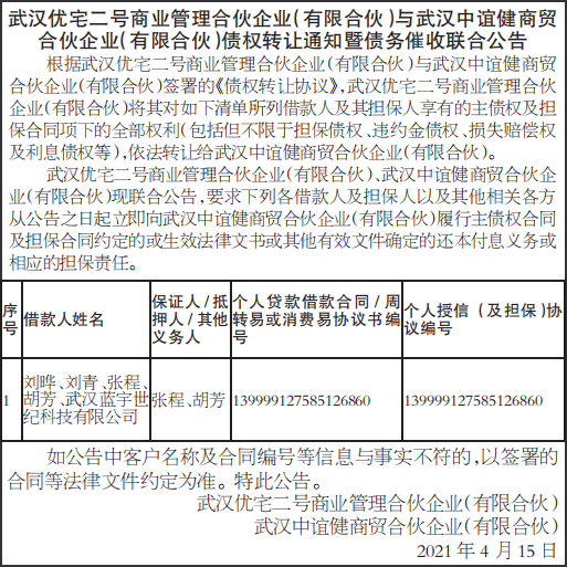 债权转让通知暨债务催收联合公告