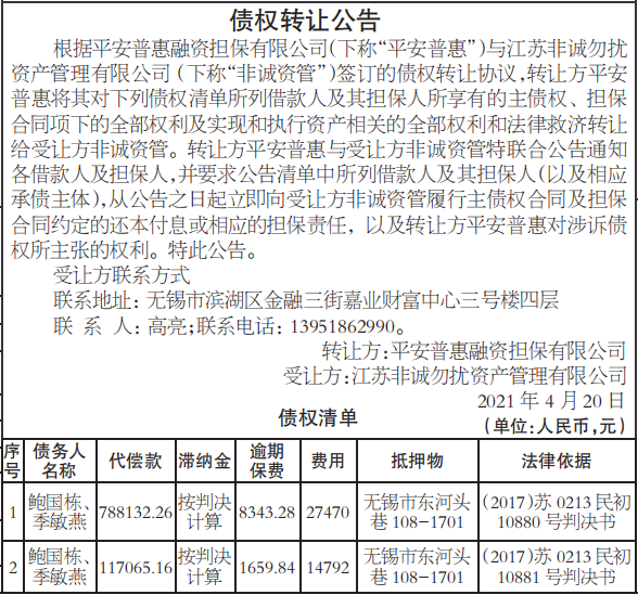 债权转让公告