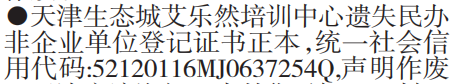 民办非企业单位登记证书遗失声明