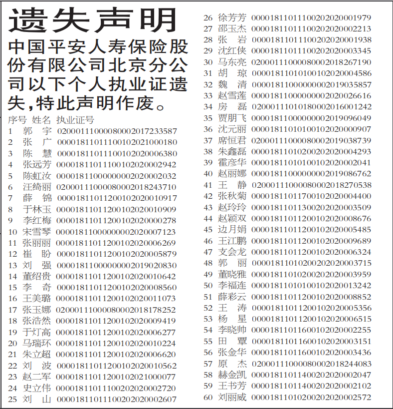 保险执业证遗失声明
