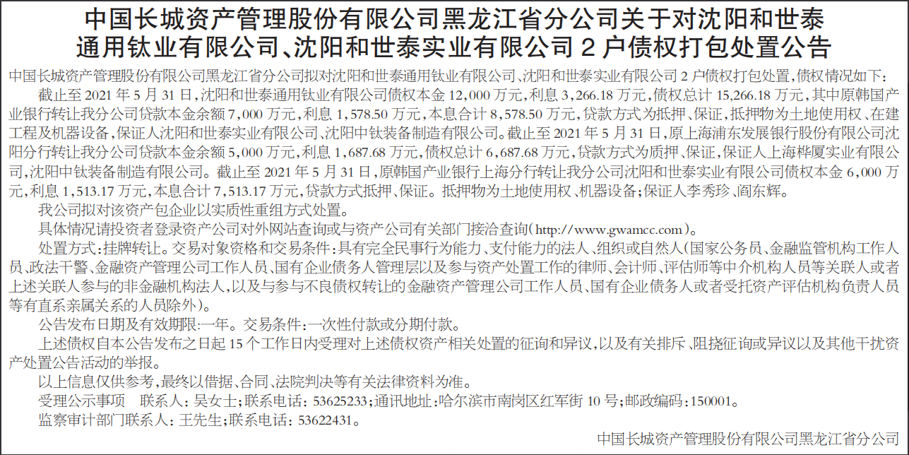债权打包处置公告|