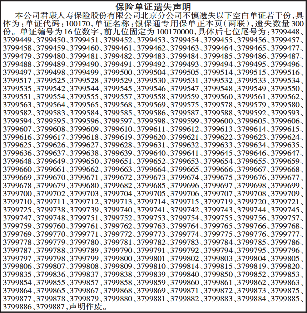 保险单证遗失声明