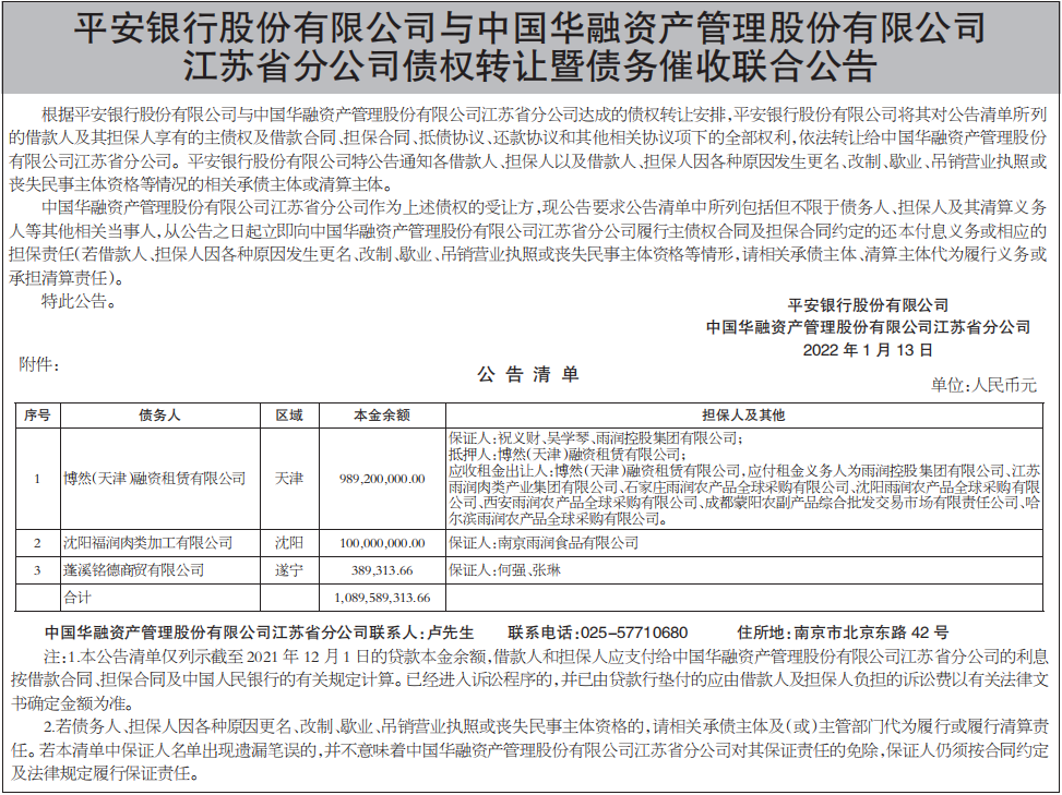 债权转让暨债务催收联合公告