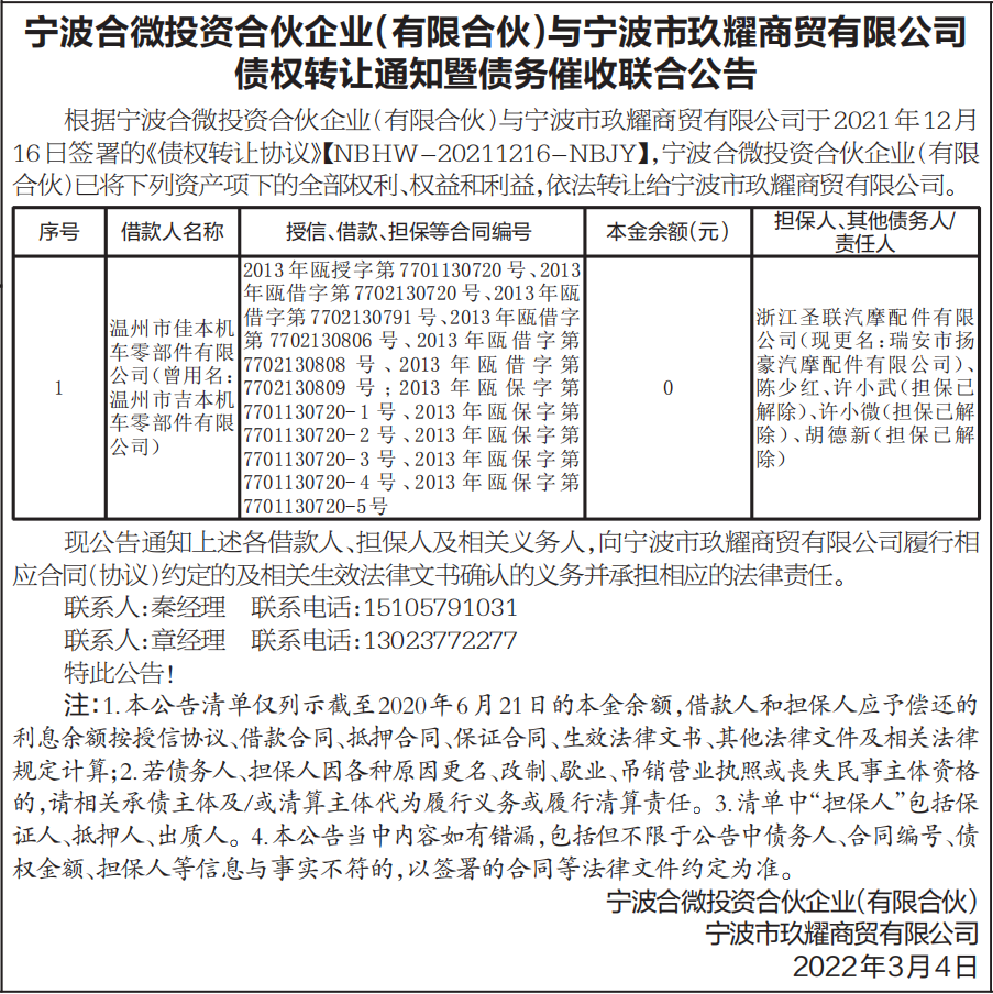债权转让通知暨债务催收联合公告