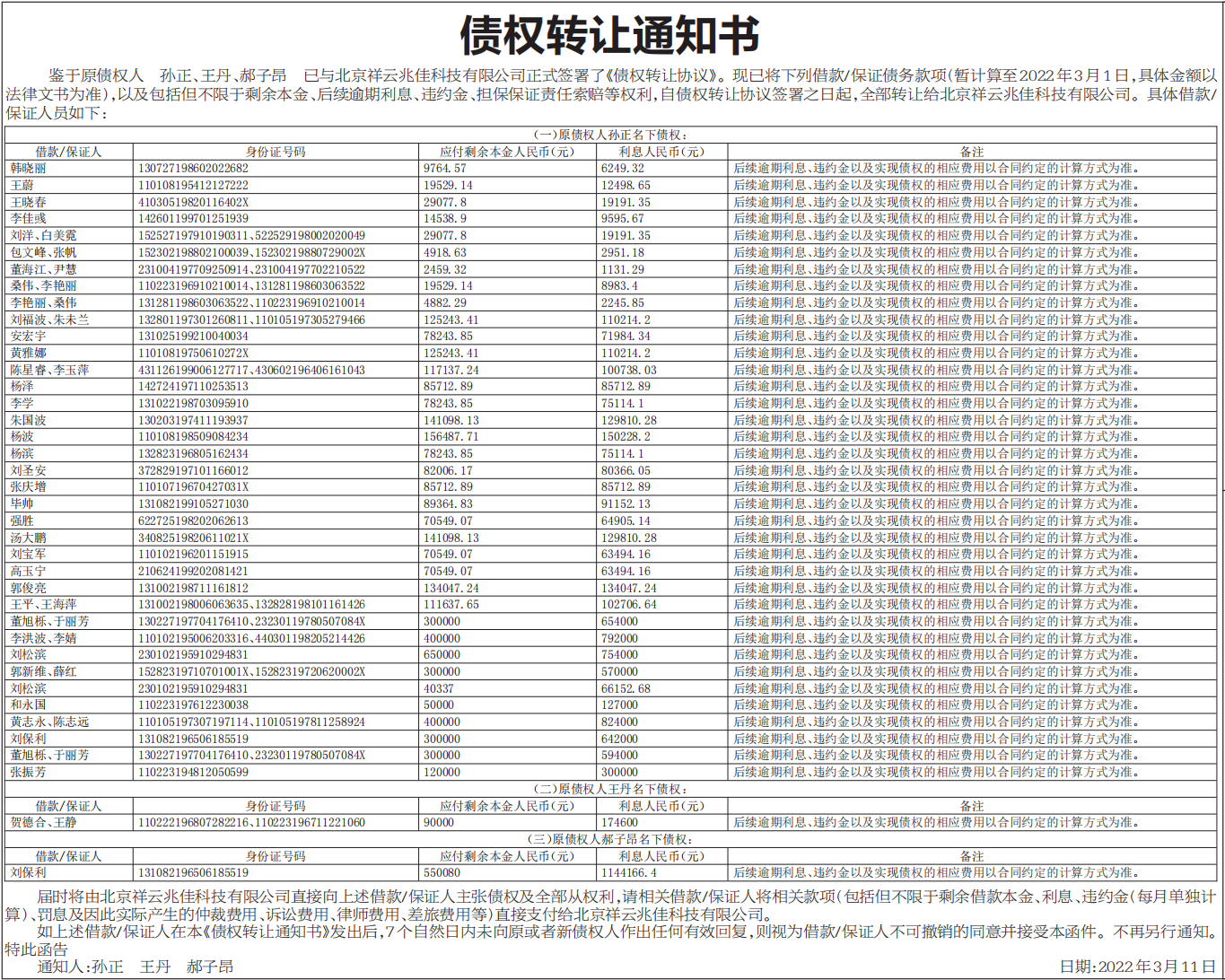 债权转让通知书