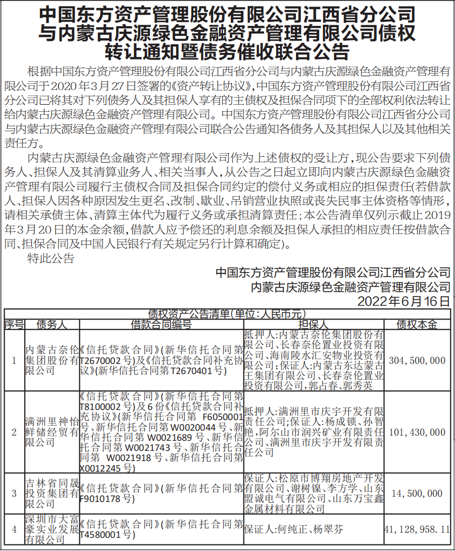 债权转让通知暨债务催收联合公告