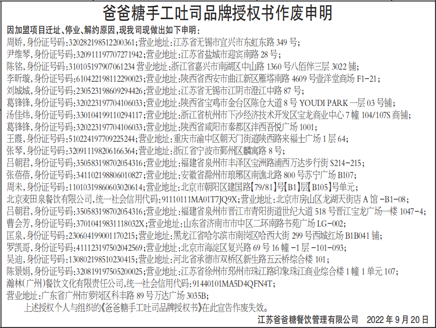 品牌授权书作废申明