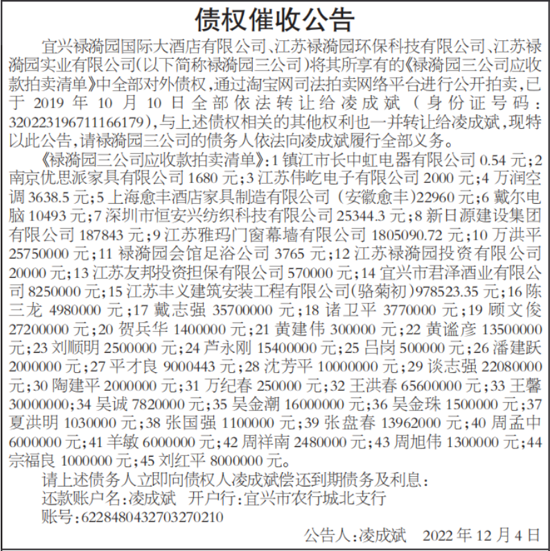 债权催收公告