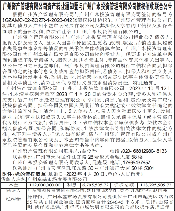 债权催收联合公告