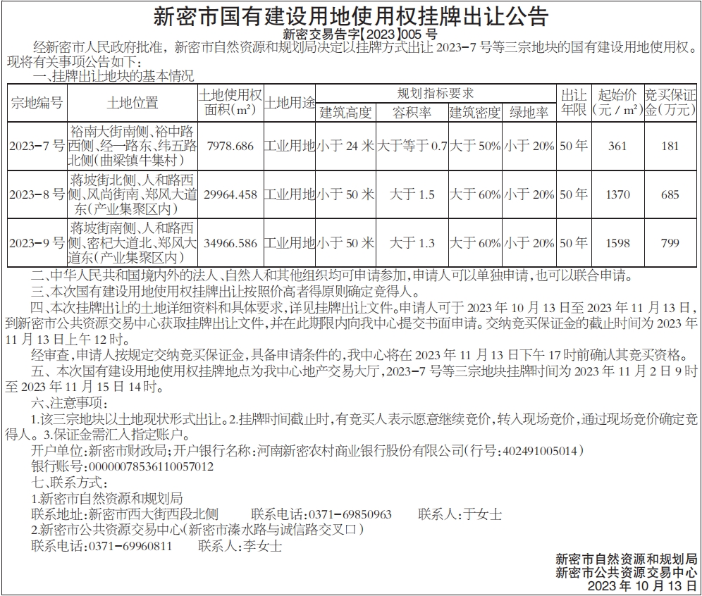 国有建设用地使用权挂牌出让公告