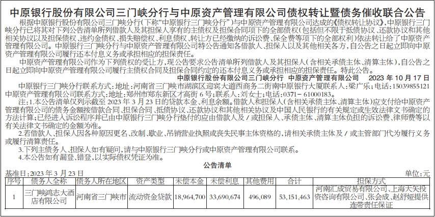 债权转让暨债务催收联合公告