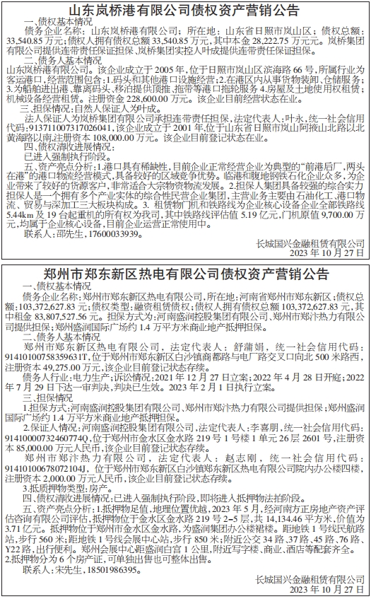 债权资产营销公告