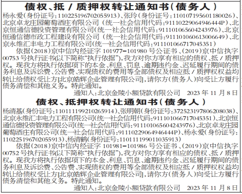 债权抵/质押权转让通知书